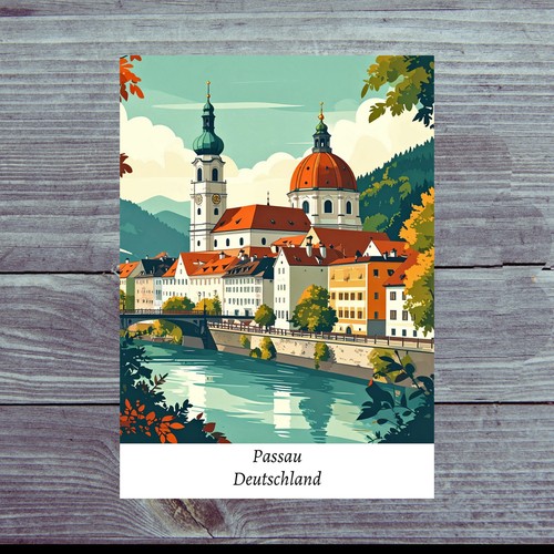Retro postkarte passau - postkarte,