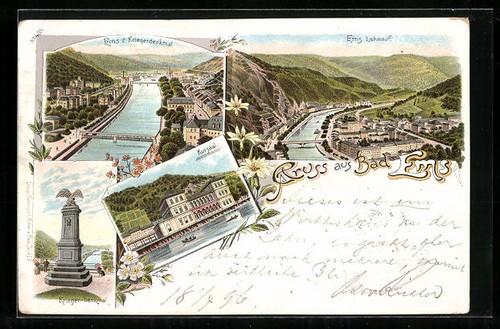 Lithographie bad ems krieger - bad,
